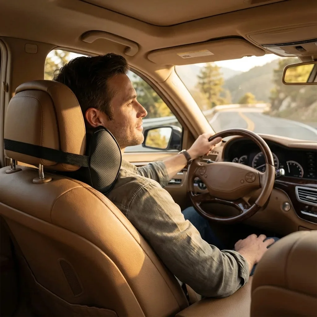 Appuie tête memoire de forme voiture - Cuir perforé et surpiqûres