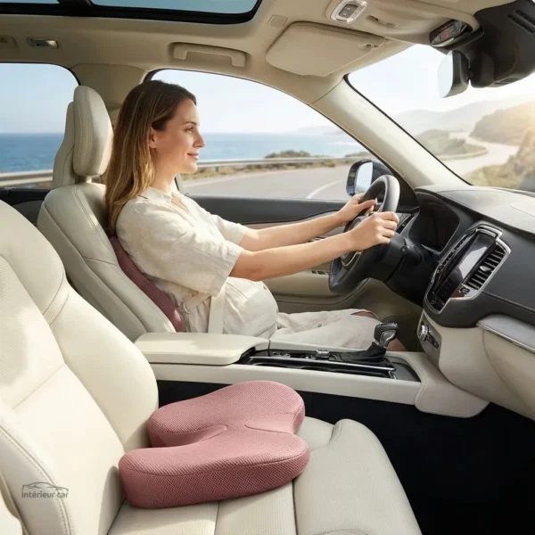 coussin-fessier-voiture-femme-enceinte-maille-rose-1 Coussin fessier voiture maille rose pour femmes enceintes
