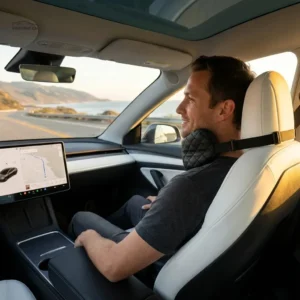Coussinet cervical noir pour siège de voiture en cuir matelassé