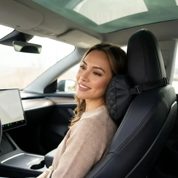 Coussinet pour voiture, design matelassé et cuir noir