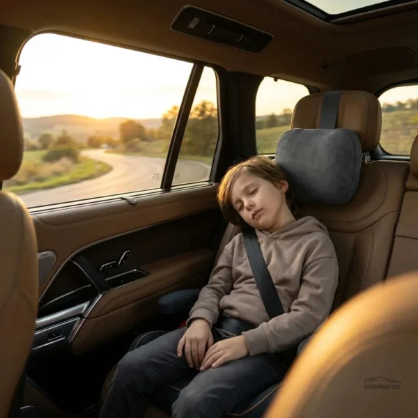 Oreiller voiture amovible en daim anthracite