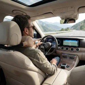 Oreiller appui tête voiture en cuir beige