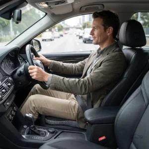 Coussin auto ergonomique en cuir noir et gris pour soutien